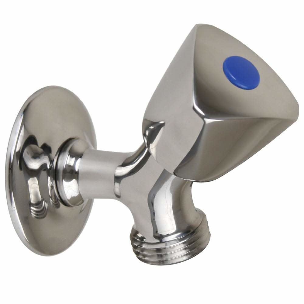 Scandvik SS Washdown Spigot stainless steel hose connection with blue knob and flange mount