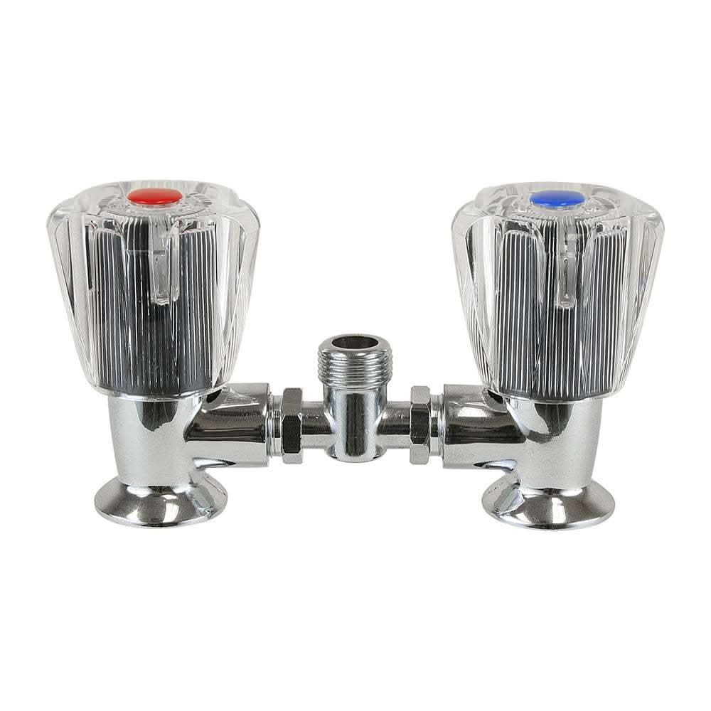 Scandvik Mixing Bridge with chrome-plated brass body and clear acrylic knobs, 3/8 inch connection
