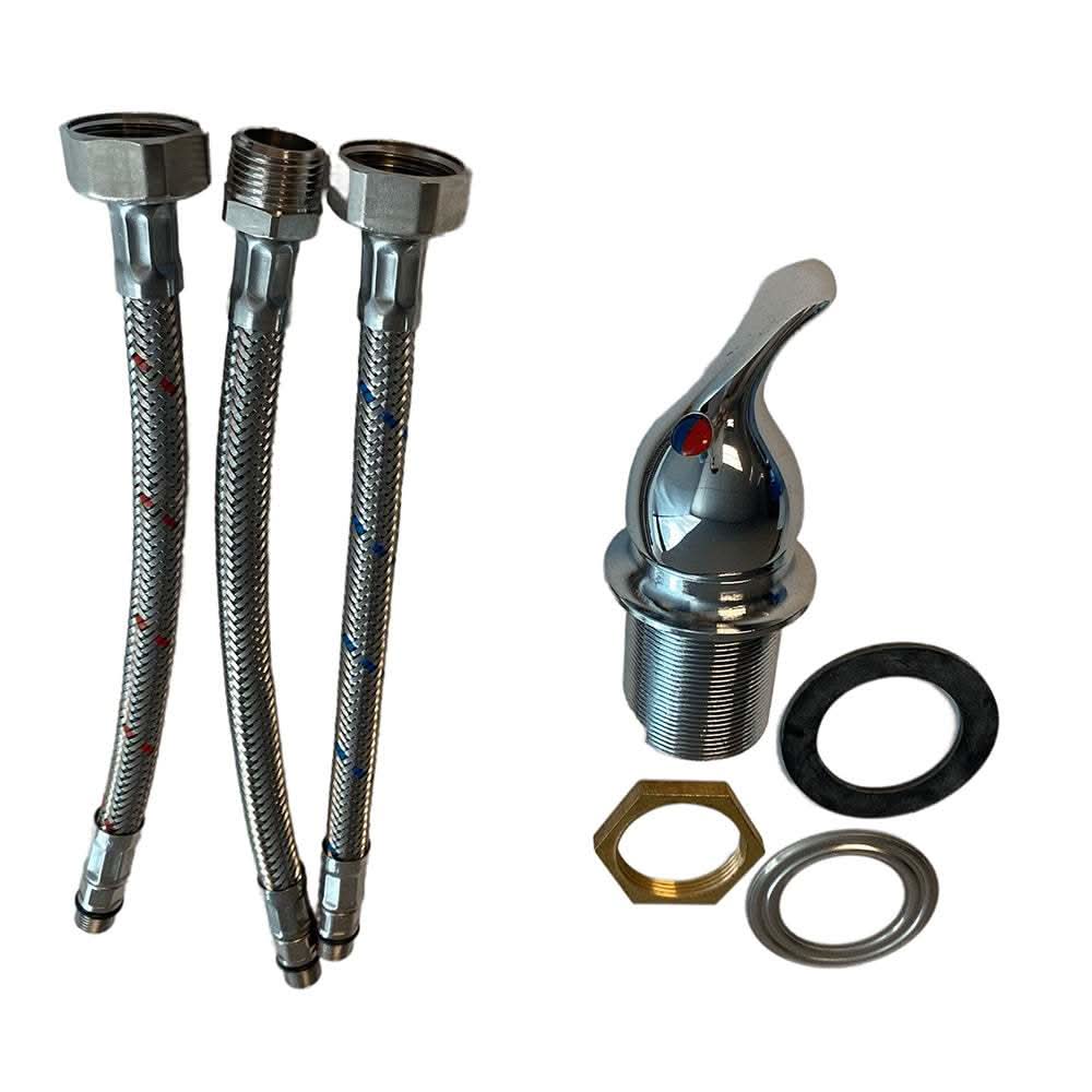 Scandvik Chrome compact single-lever shower control mixer with flexible supply lines and fittings