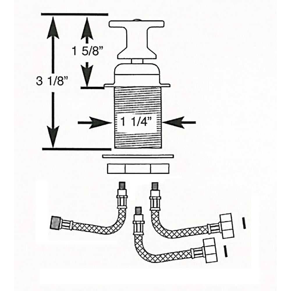 Diagram of Scandvik T-Handle Shower Mixer Control with dimensions and flexible supply lines