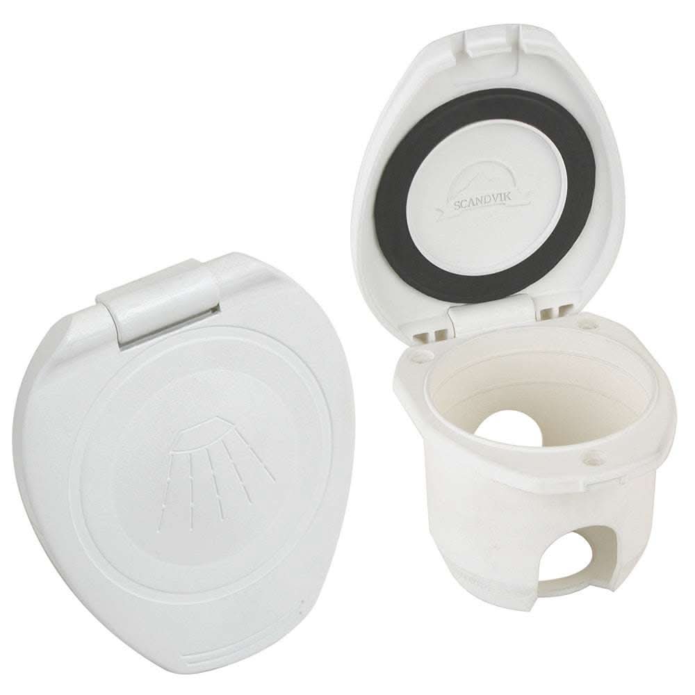 Scandvik replacement white cup and cap for recessed shower with rubber gasket and durable nylon resin design