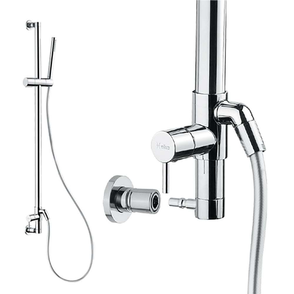 Scandvik All-In-One Shower System with 28-inch chrome-plated rail, integrated mixer, hose, and shower handle