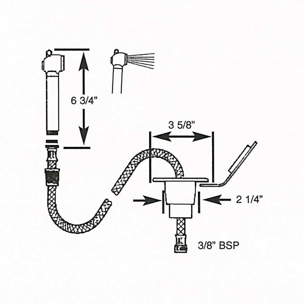 Scandvik recessed transom shower with 6-foot hose and white ABS cap schematic diagram with measurements