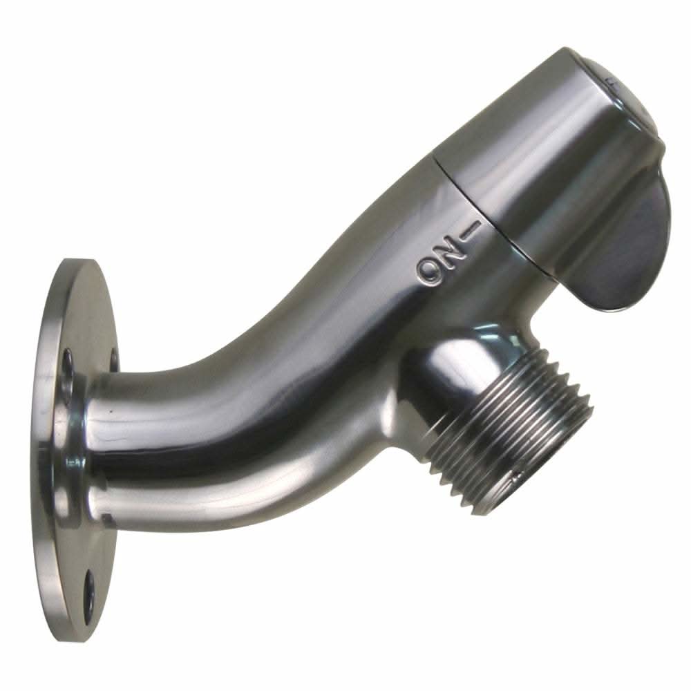 Scandvik Ceramic angled washdown valve with stainless steel spigot and 3-hole flange mount