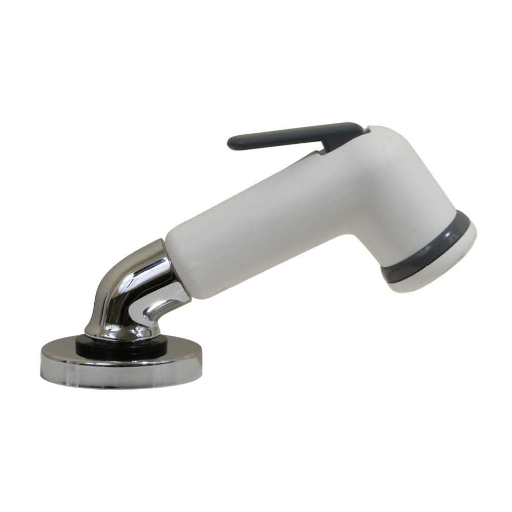 Scandvik elbow sprayer white handle pull out with chrome base and 6-foot hose