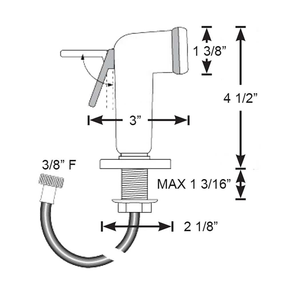 Scandvik Straight Handle pull out sprayer with 6-foot hose and dimensions diagram