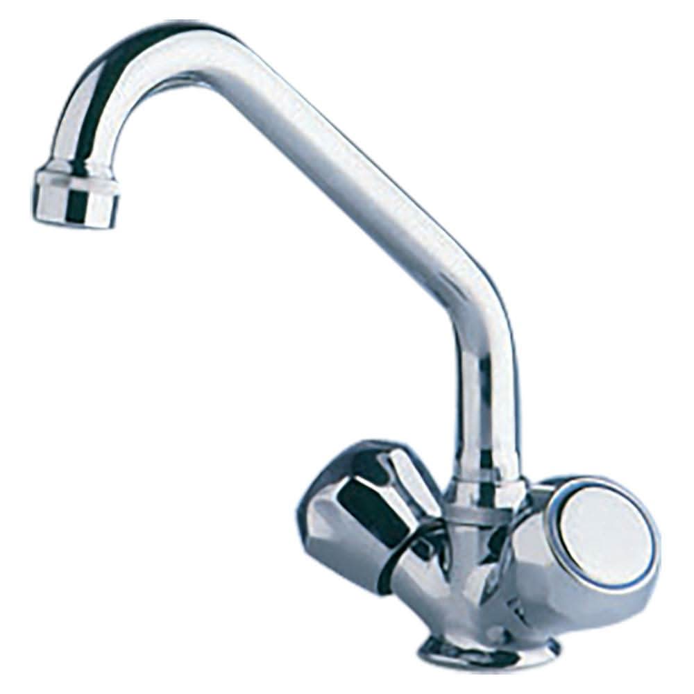 Scandvik Chrome Galley Mixer with swivel spout and 1/4 turn ceramic valves in chrome-plated brass