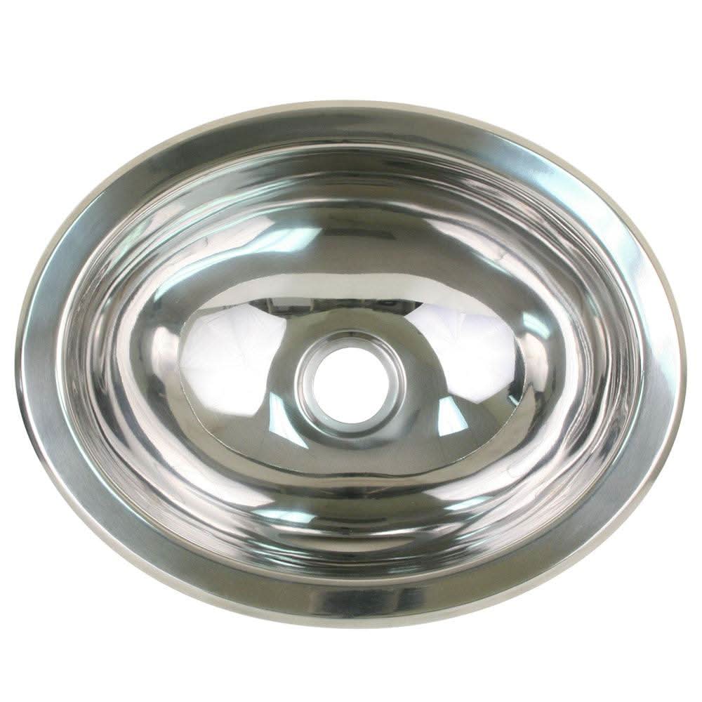 Scandvik Polished SS Oval Sink 13.25x10.5 inch stainless steel basin with 1-inch flange