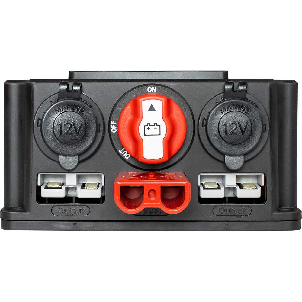 Sea-Dog Power Box Battery Switch with 50A control, LED voltmeter, USB ports, black marine power box