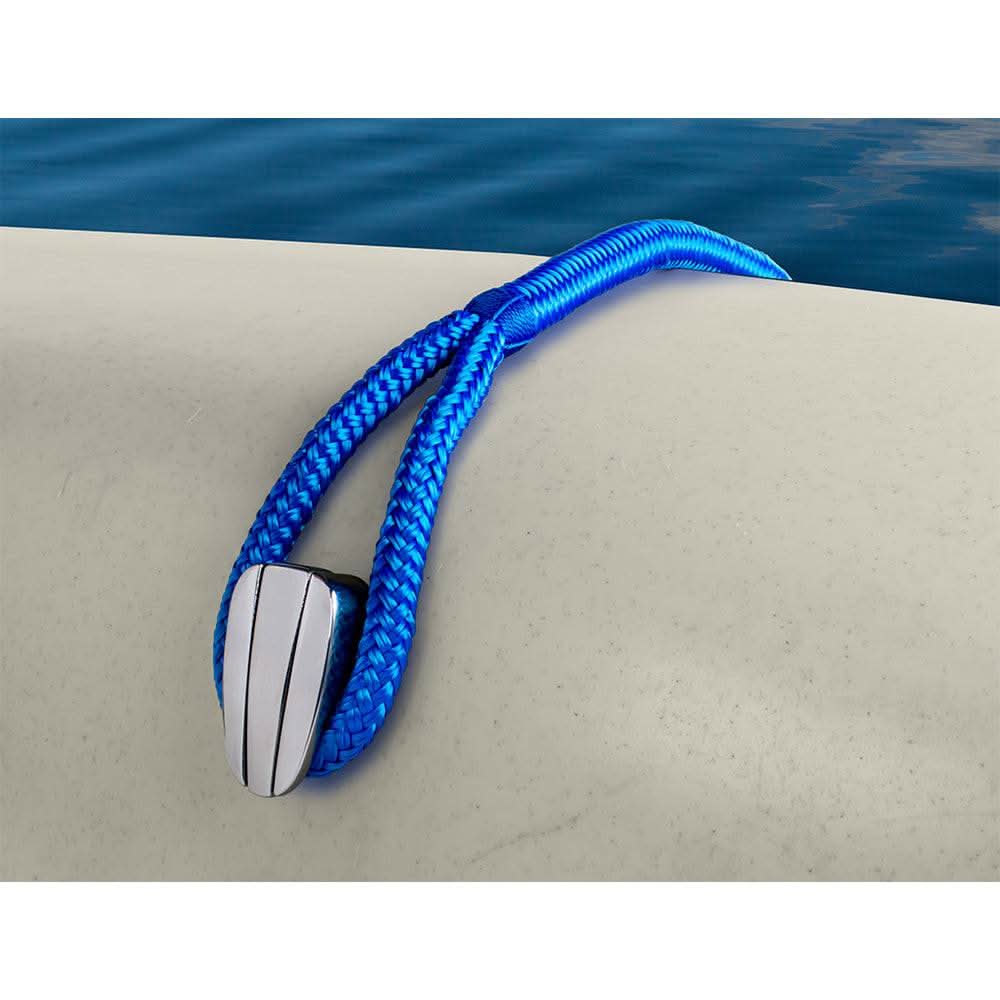 Sea-Dog Fender Hook stainless steel with blue rope for secure boat fender placement