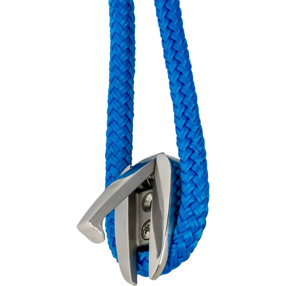 Sea-Dog Fender Hook stainless steel spring-loaded marine hook with blue rope for fender placement