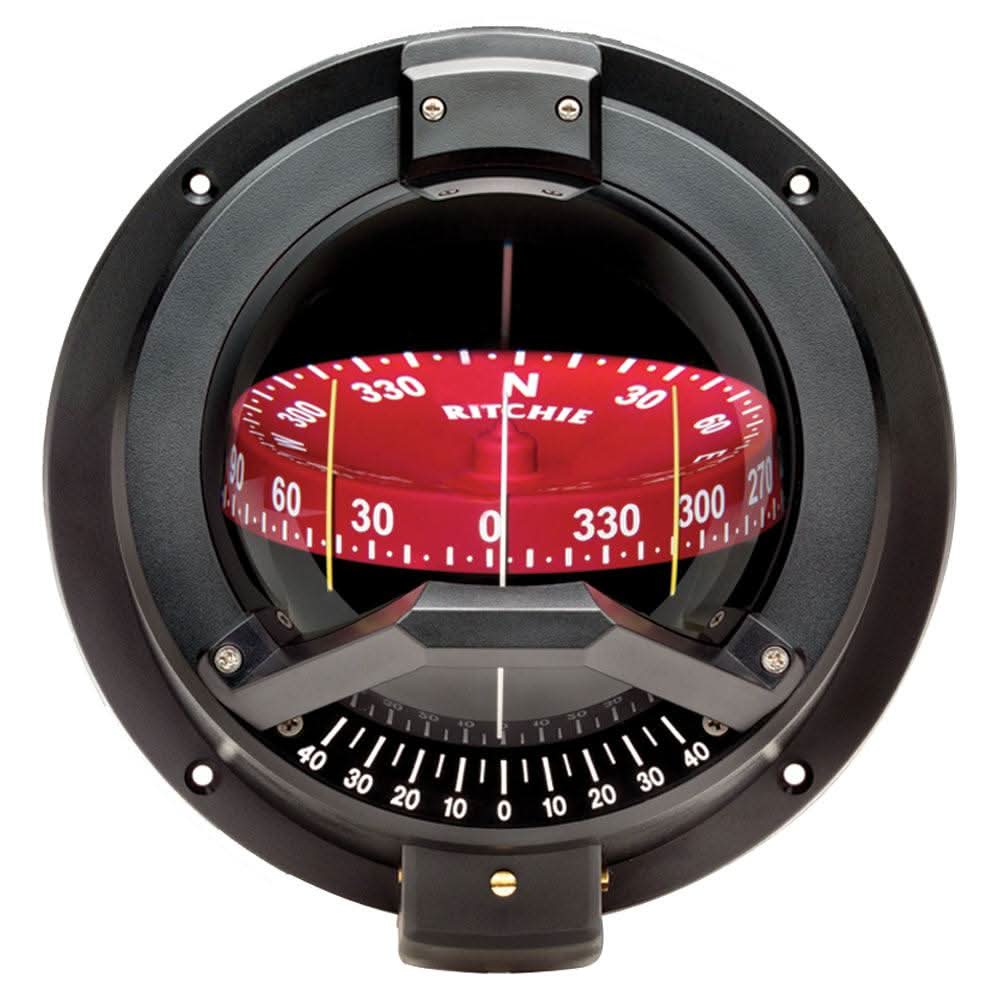 Ritchie BN-202 black bulkhead mount navigator compass with illuminated dial and inclinometer