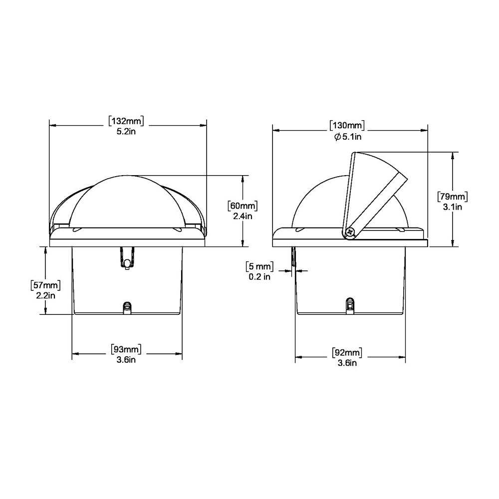 Ritchie HF-742 flush mount helmsman compass technical dimensions diagram