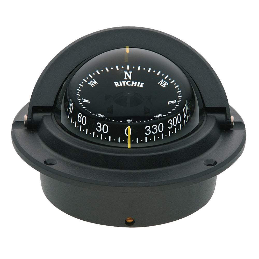 Ritchie F-83 Voyager flush mount black marine compass with night illumination and sun shield