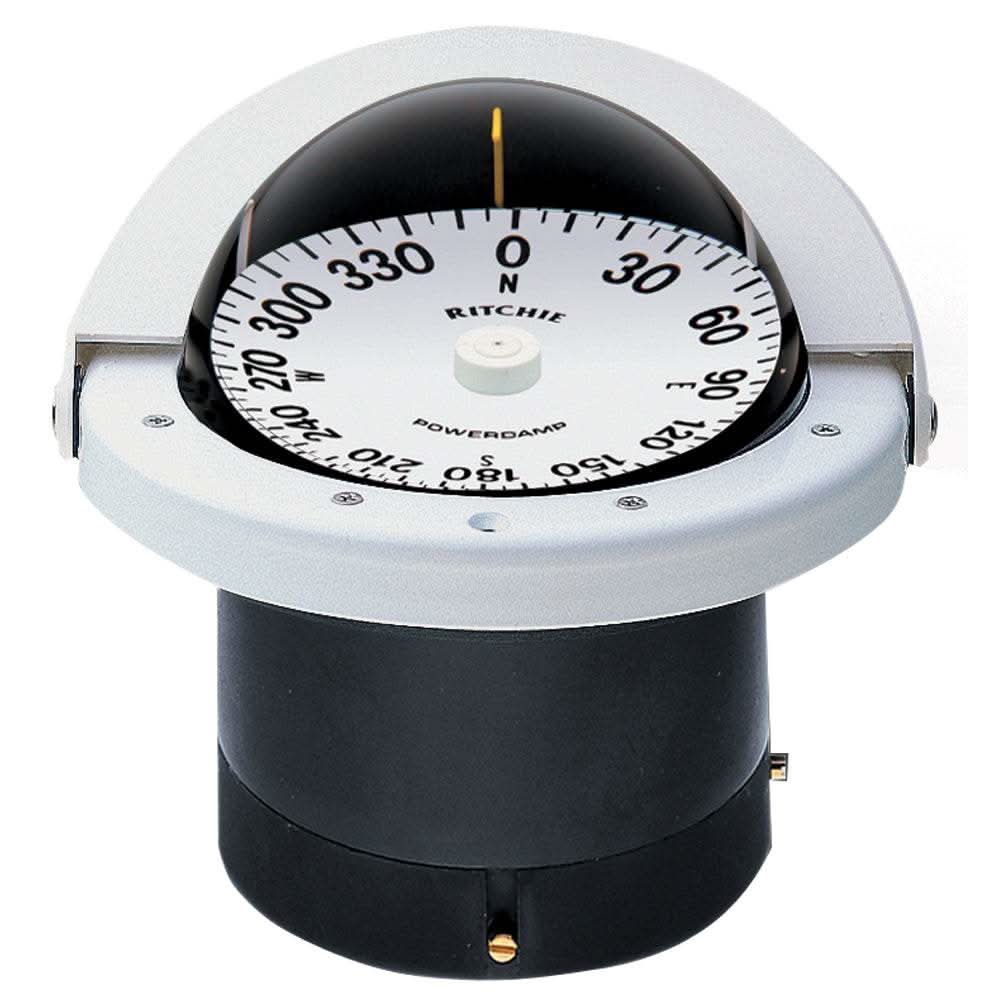 Ritchie FN-201W Navigator Compass flush mount white with open face dial and 12v green LED lighting
