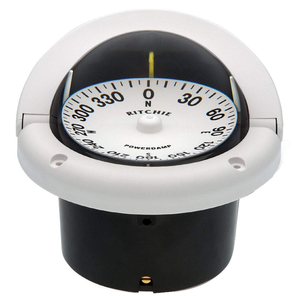 Ritchie HF-742W Helmsman flush mount white marine compass with night illumination and sun shield