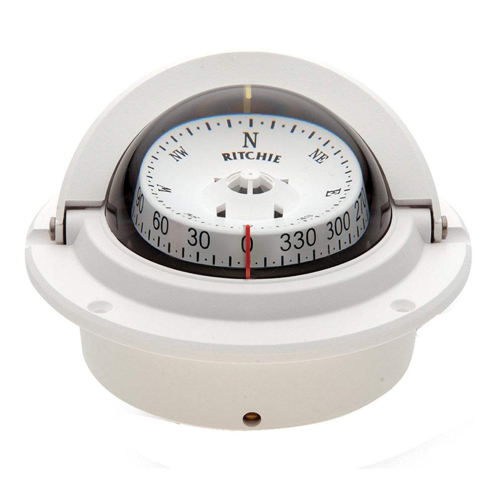 Ritchie F-83W Voyager flush mount white marine compass with CombiDamp dial and night illumination