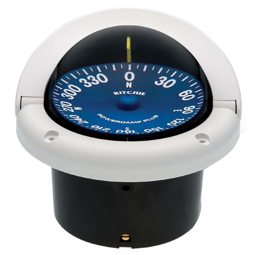 Ritchie SS-1002W SuperSport flush mount compass with white housing and high-visibility blue dial