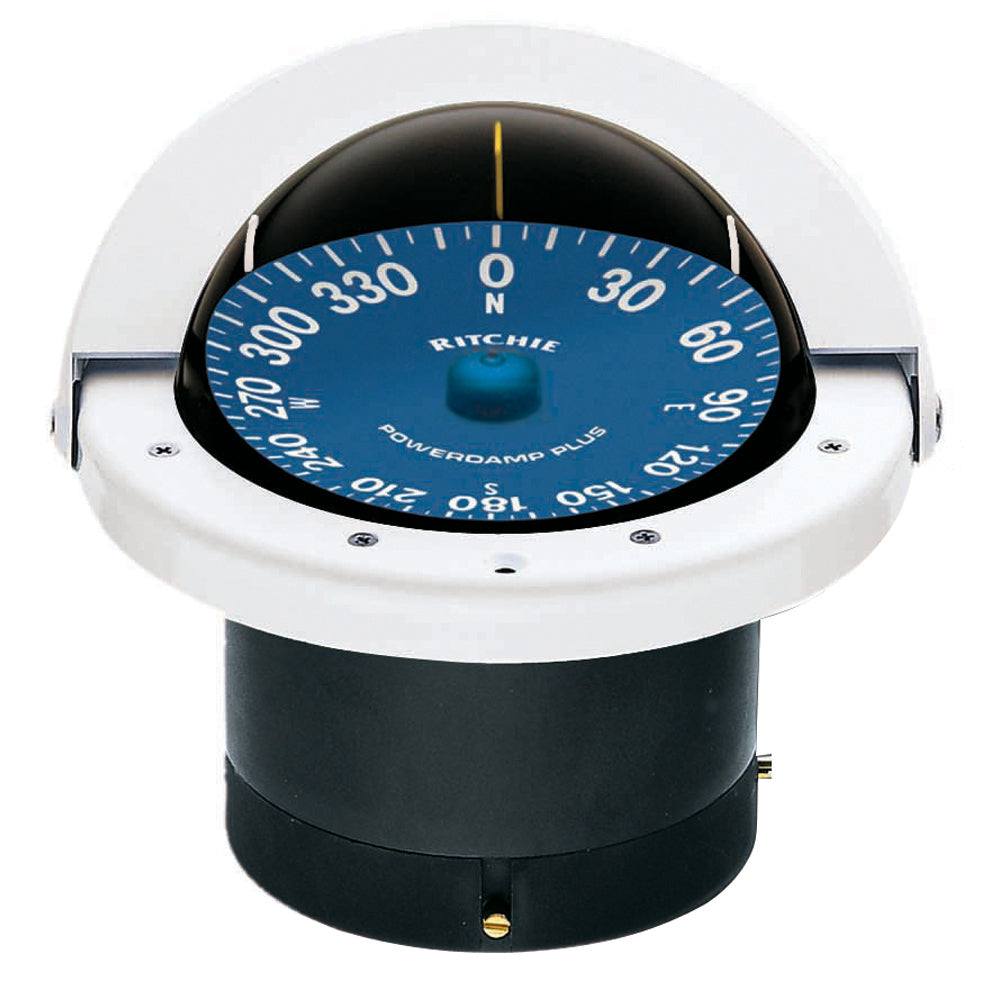 Ritchie SS-2000W white flush mount SuperSport compass with blue PowerDamp dial and green LED lighting