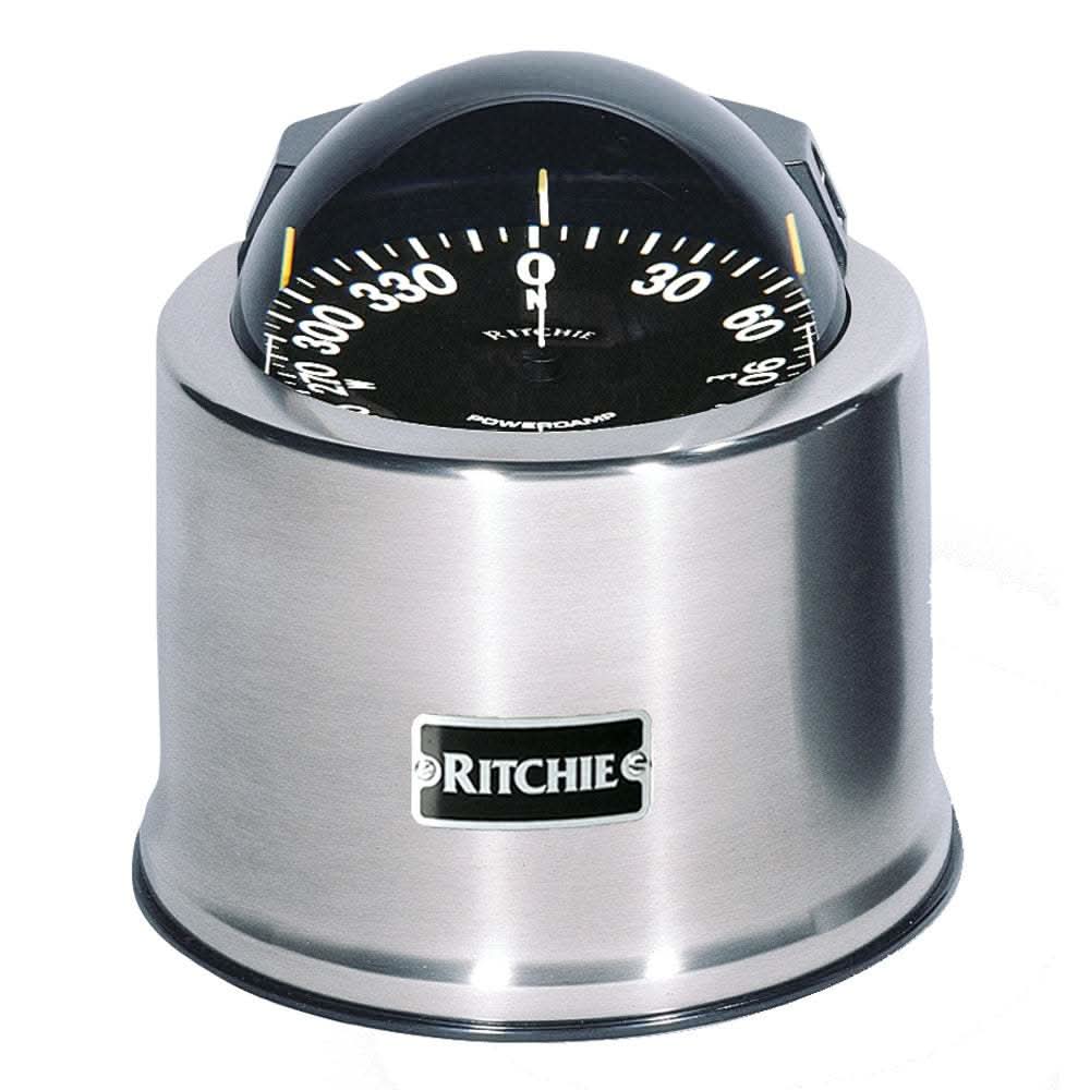 Ritchie SP-5-C GlobeMaster stainless steel marine compass with 5-inch dial and green LED lighting