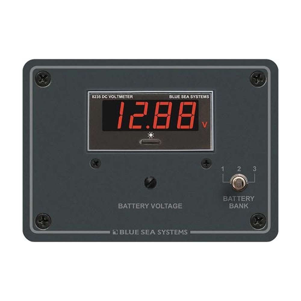 Blue Sea 8051 DC Digital Voltmeter Panel 7-60V 4-digit red LED display aluminum mount