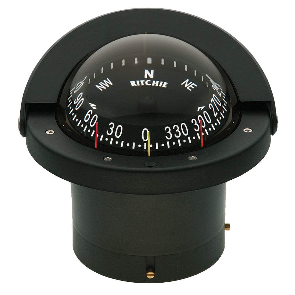 Ritchie FN-203 Navigator flush mount black marine compass with LED lighting and sun shield