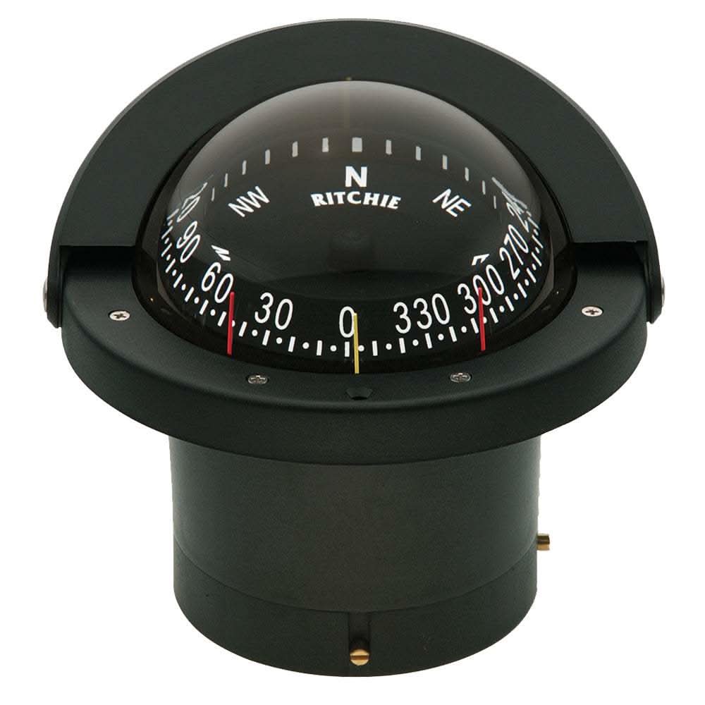 Ritchie FN-203 black flush mount navigator compass with CombiDial and 12v green LED lighting