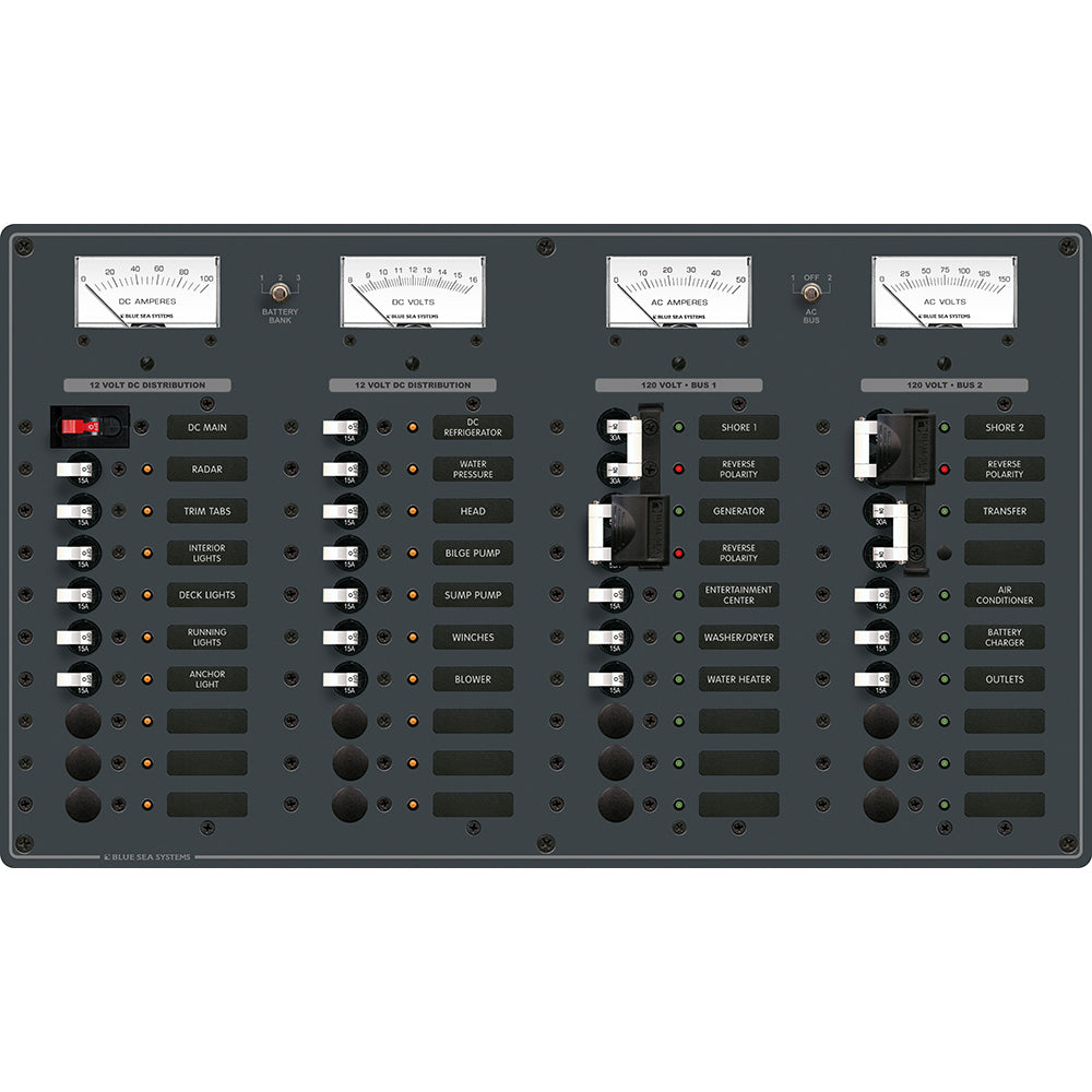 Blue Sea 8086 AC 3 Sources +12 Positions / DC Main +19 Position Toggle Circuit Breaker Panel (White Switches) - 8086