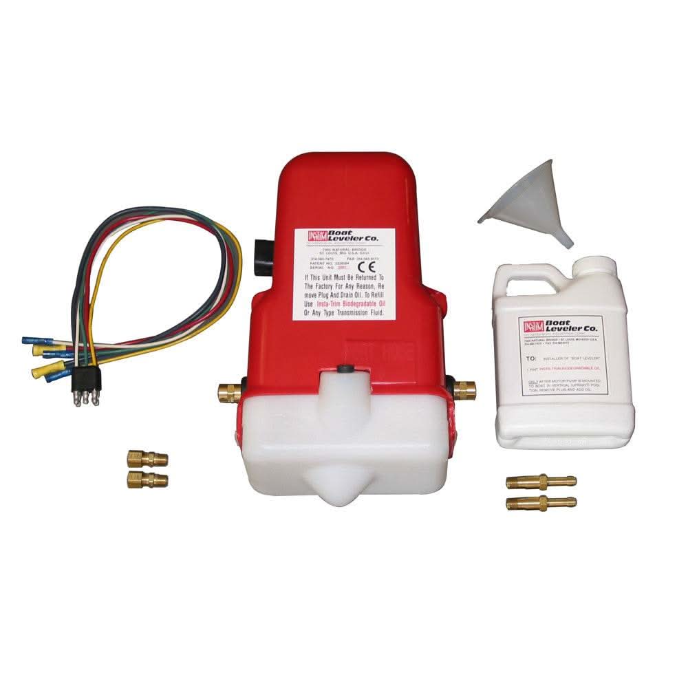 Boat Leveler 12vdc universal trim tab pump with oil, hose fittings, and wiring harness