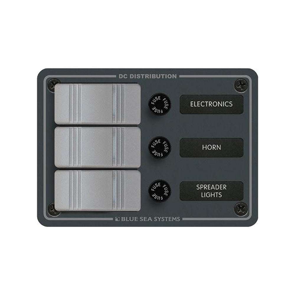 Blue Sea 8054 slate grey 3 position vertical waterproof DC fuse panel with switches for marine use