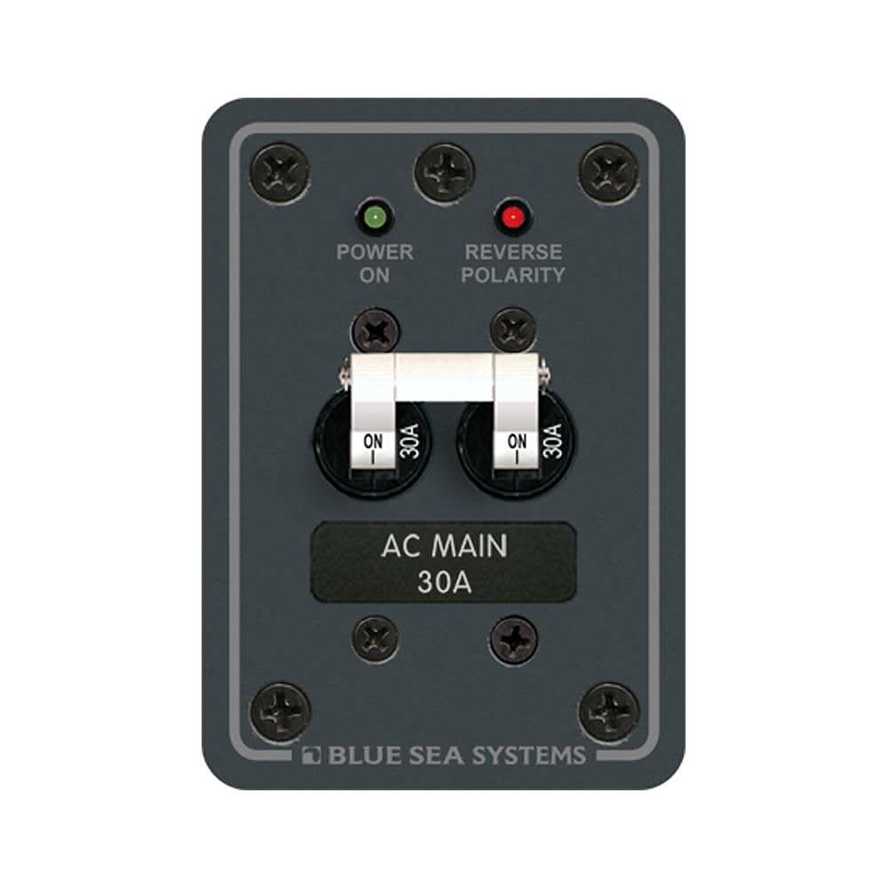 Blue Sea 8077 AC Main Only Toggle Circuit Breaker Panel with LED indicators and 30A double pole switches