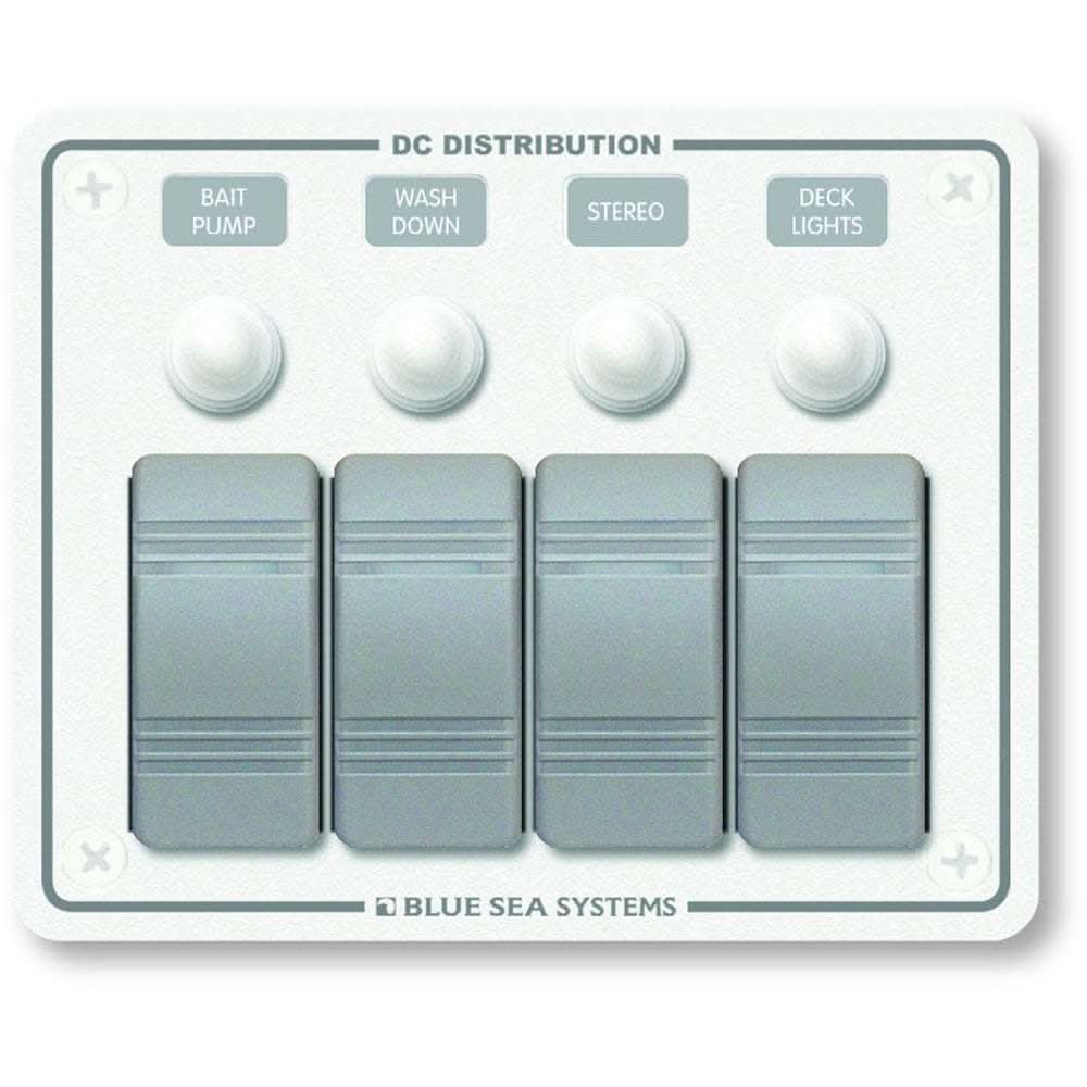 Blue Sea 8272 white 4-position water resistant horizontal circuit breaker panel for marine use
