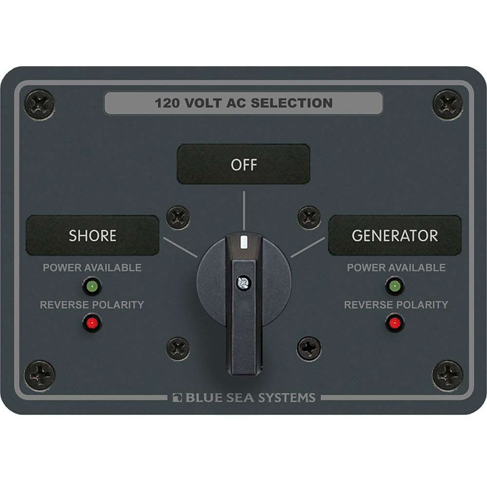 Blue Sea 8367 AC rotary switch panel 30 amp 2 positions plus OFF with LED indicators
