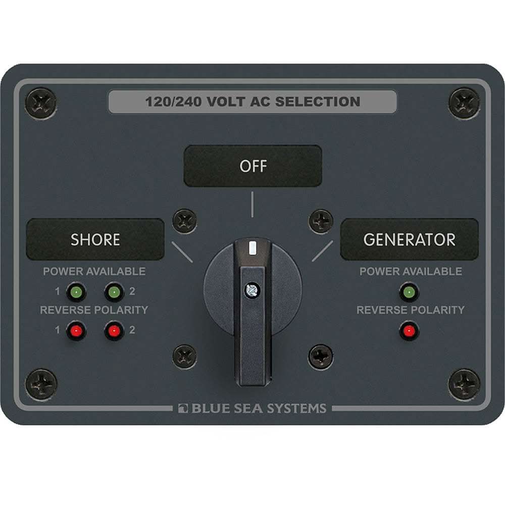 Blue Sea 8386 AC rotary switch panel with 30 amp, 2 positions + OFF, 4 pole for 120/240 volt selection