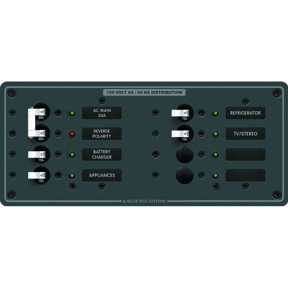 Blue Sea 8412 white AC main plus 6 positions marine electrical panel with LED indicators and circuit breakers
