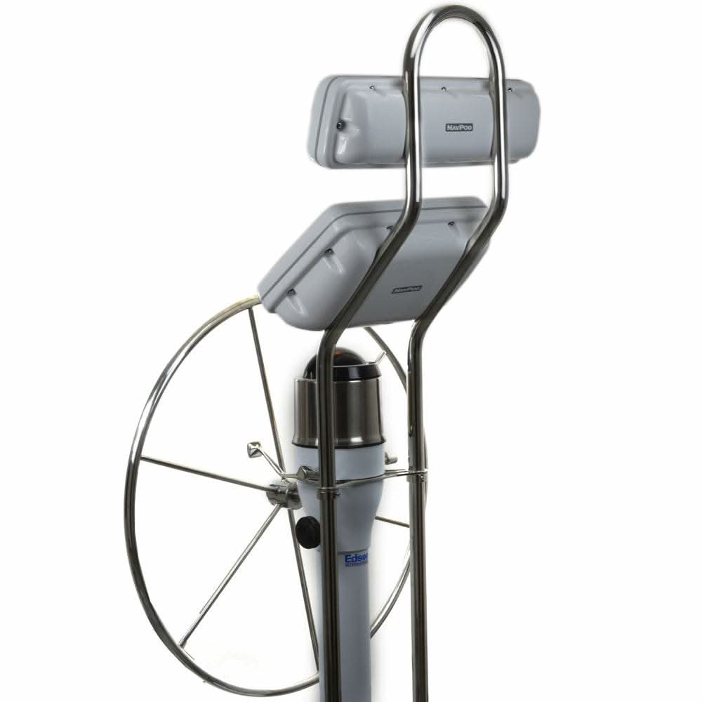 NavPod AG127 Pedestal Guard stainless steel double bend angle guard with mirror polished finish and instrument pod mounts