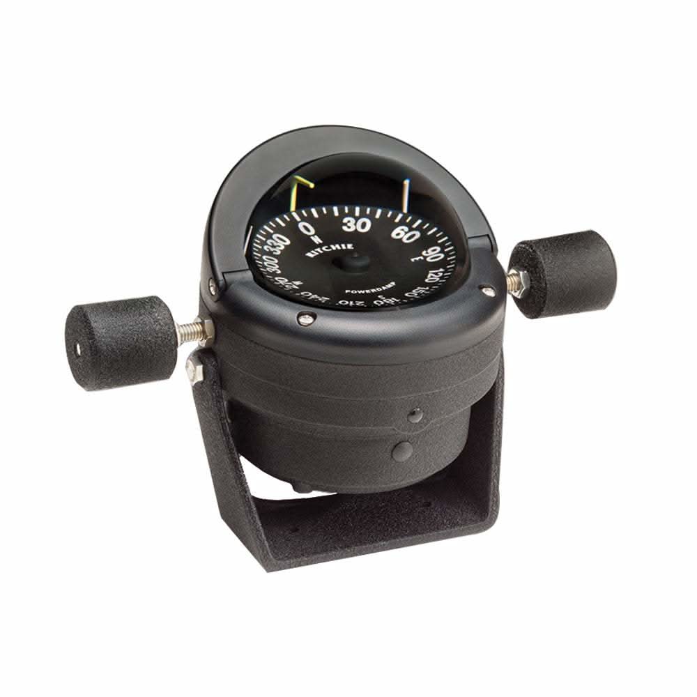 Ritchie HB-845 black steel boat compass with bracket mount and green NiteVu lighting
