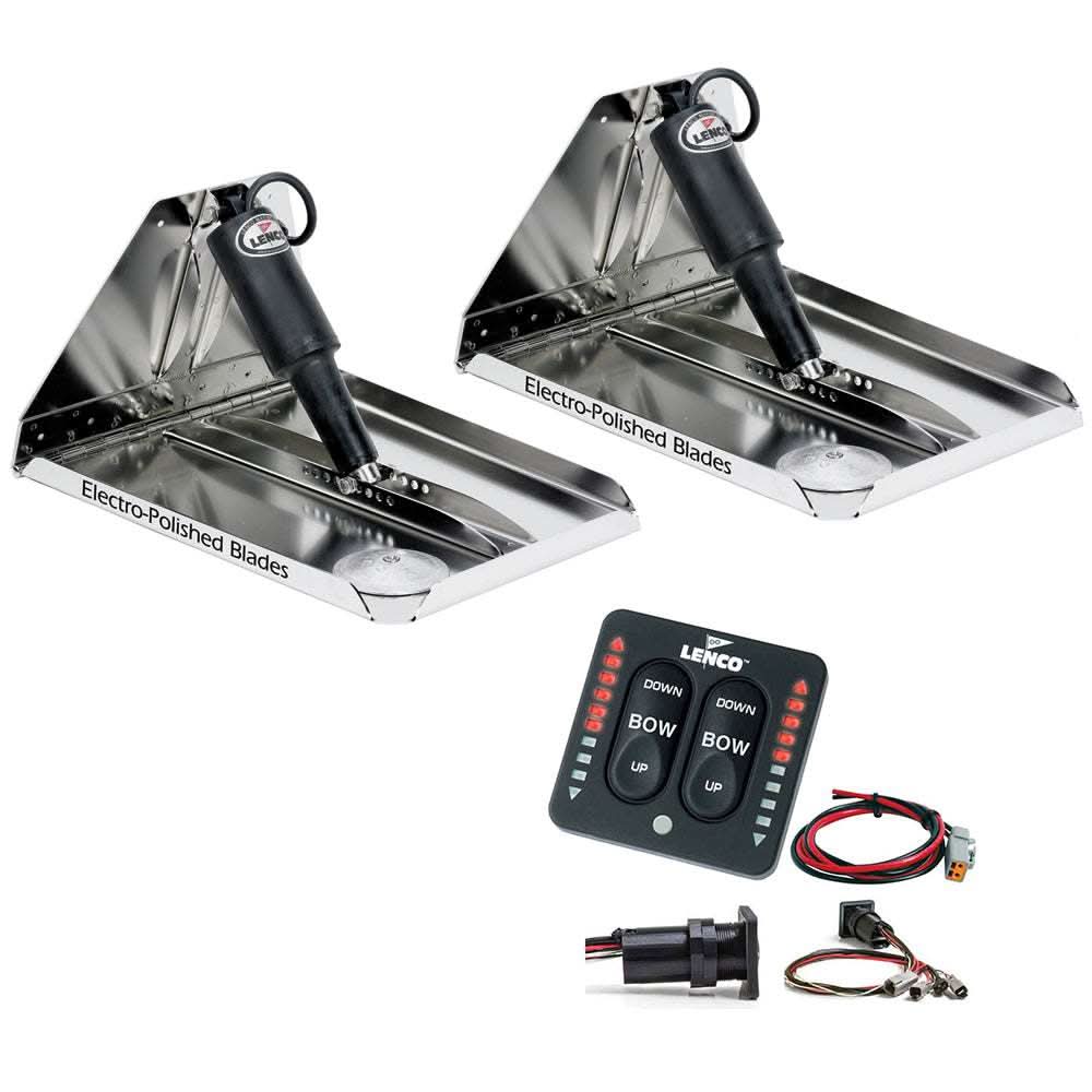 Lenco 16x12 inch heavy duty performance trim tab kit with electro-polished stainless steel blades and LED indicator switch