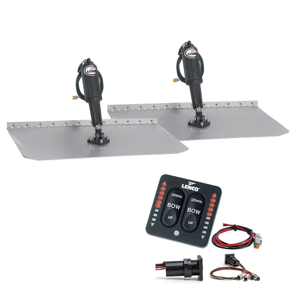 Lenco 12x18 inch stainless steel trim tab kit with LED indicator switch for boat stability and performance improvement