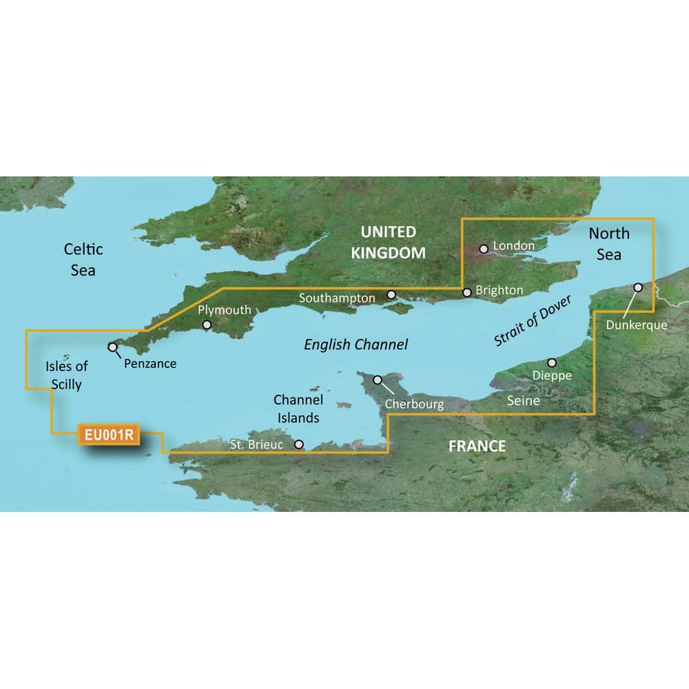 Garmin VEU001R English Channel SD Card BlueChart g3 Vision marine navigation map coverage UK France coast