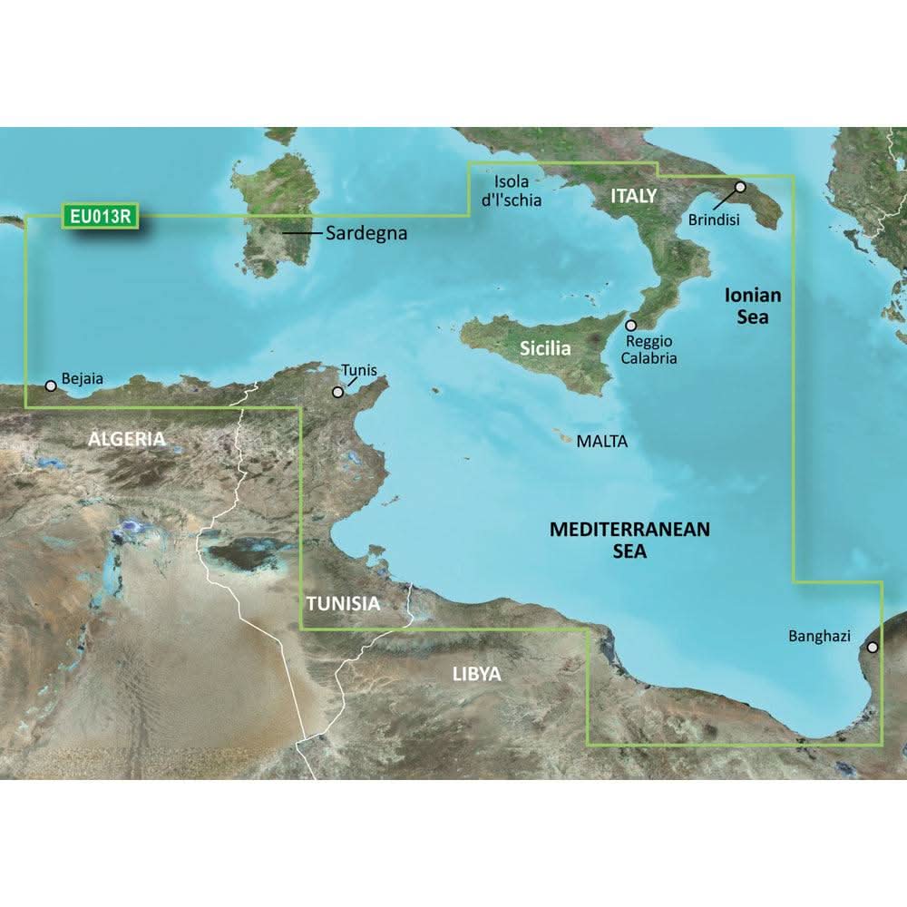 Garmin VEU013R SD card coastal chart coverage map Italy Southwest Tunisia Mediterranean Sea