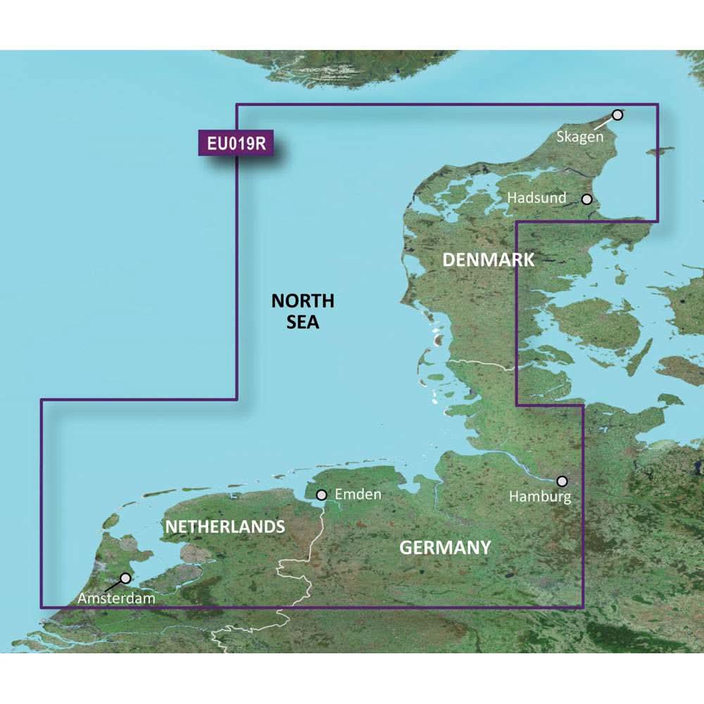 Garmin VEU019R nautical chart SD card coverage from Alborg to Amsterdam with detailed coastal navigation features