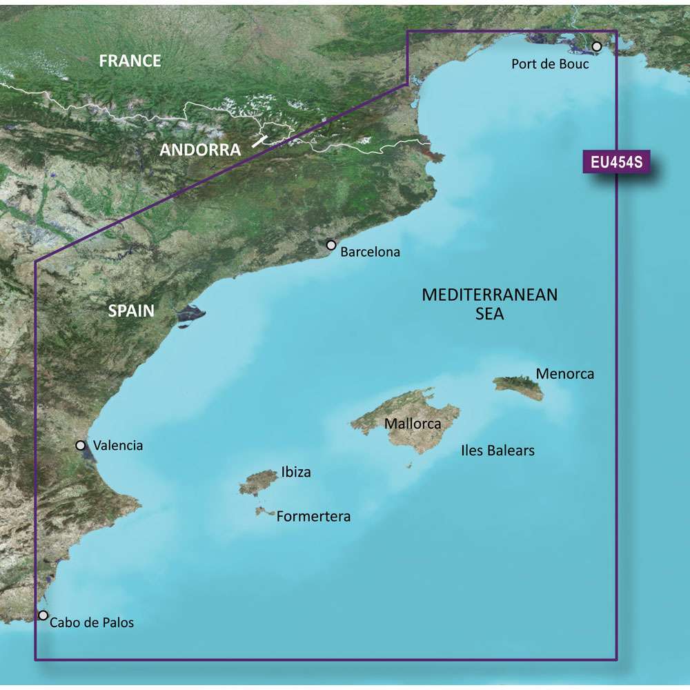 BlueChart g3 Vision HD marine chart coverage from Port de Bouc France to Cabo de Palos Spain with detailed coastal and depth data