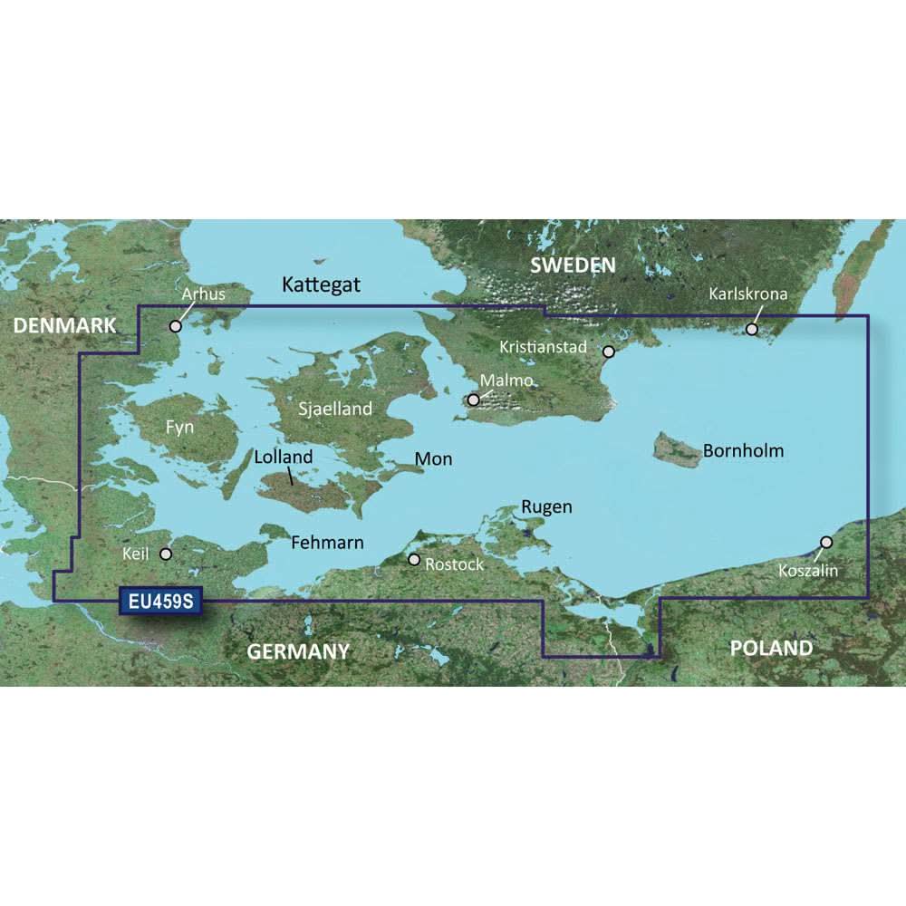 Garmin BlueChart g3 Vision HD coastal chart coverage map for Århus to Koszalin including Danish, German, Polish, and Swedish coasts on microSD/SD card