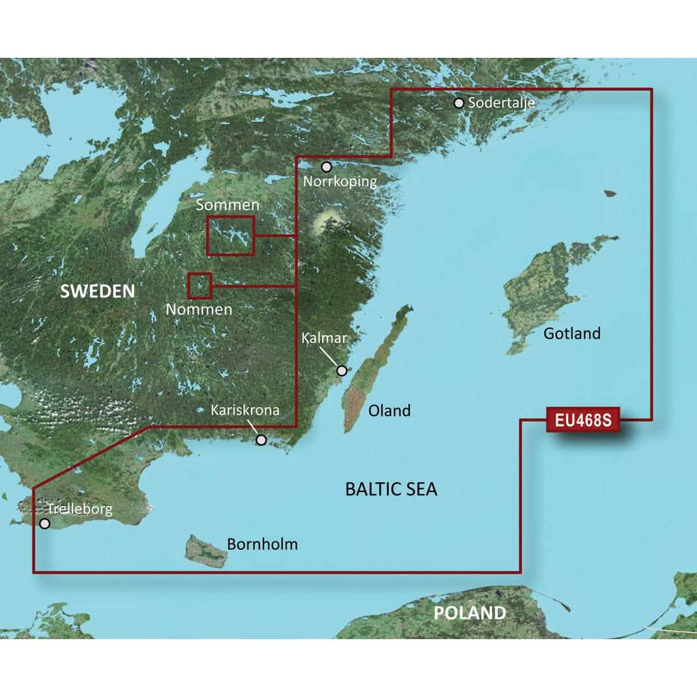 Garmin BlueChart g3 Vision HD coastal chart coverage from Södertälje to Trelleborg including Kalmar, Norrkoping, Karlskrona, Gotland, Oland, and Bornholm.