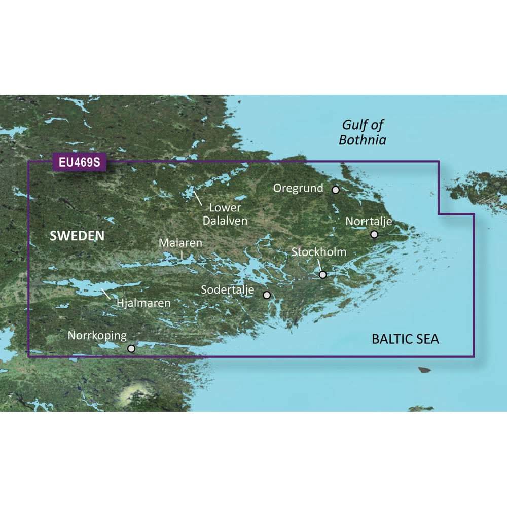 BlueChart g3 Vision HD microSD coastal chart coverage map for Stockholm and Mälaren, Sweden