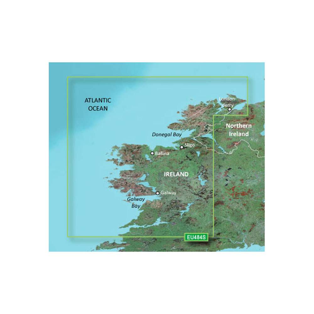 Garmin BlueChart g3 Vision HD microSD chart for Ireland North-West with detailed coastal and depth range shading maps