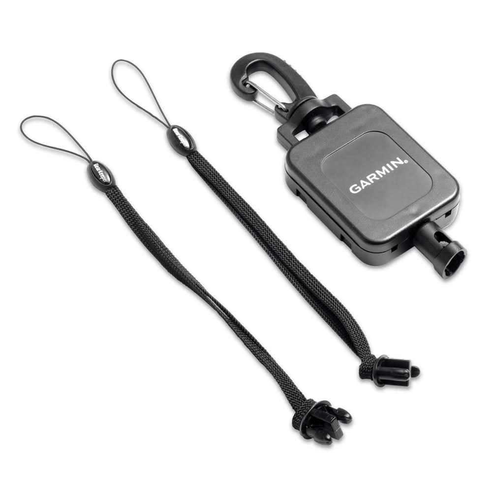 Garmin retractable lanyard with black cord and clip for securing GPS devices