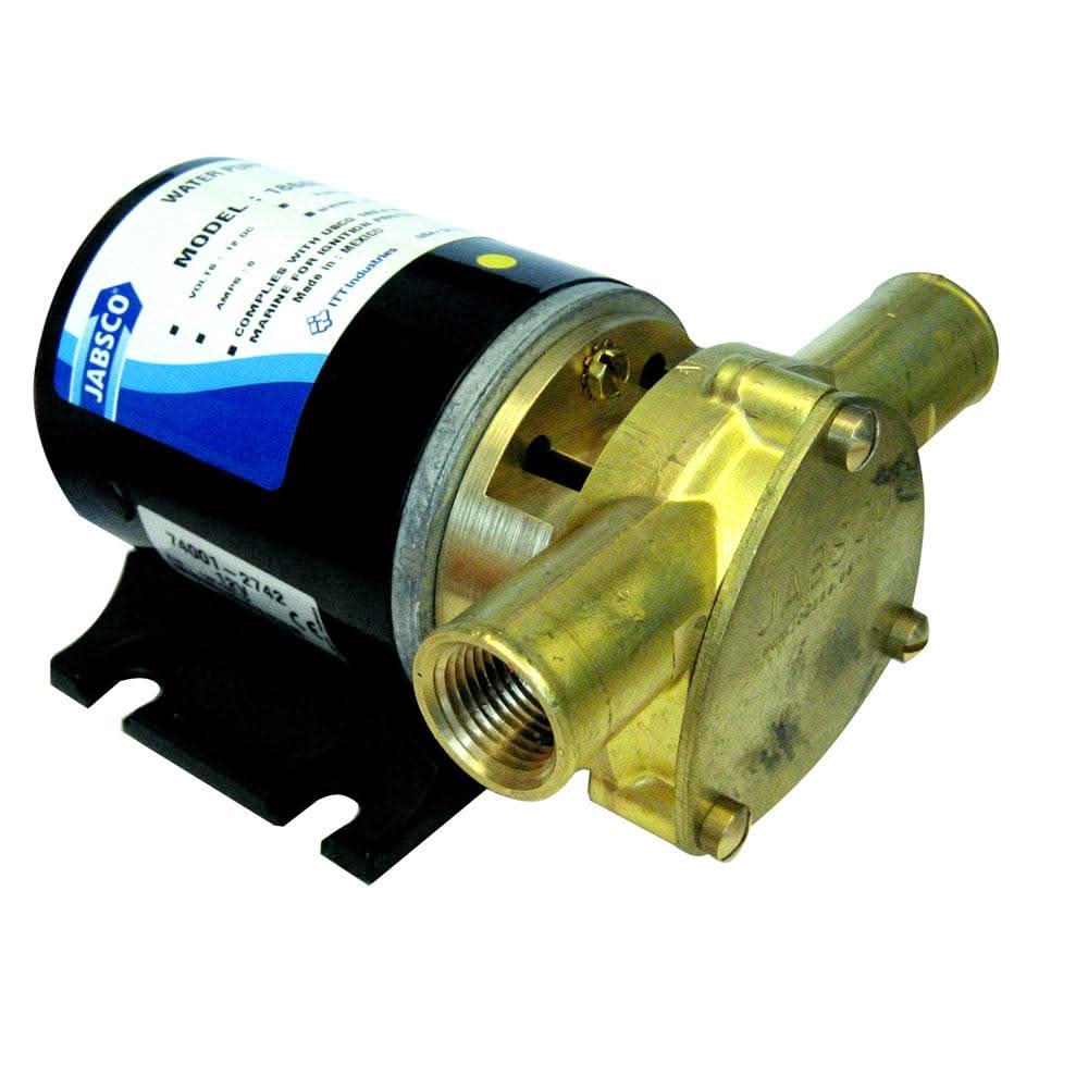 Jabsco 12V Water Puppy bronze impeller bilge pump with 23.8 L/min flow rate and 12V motor