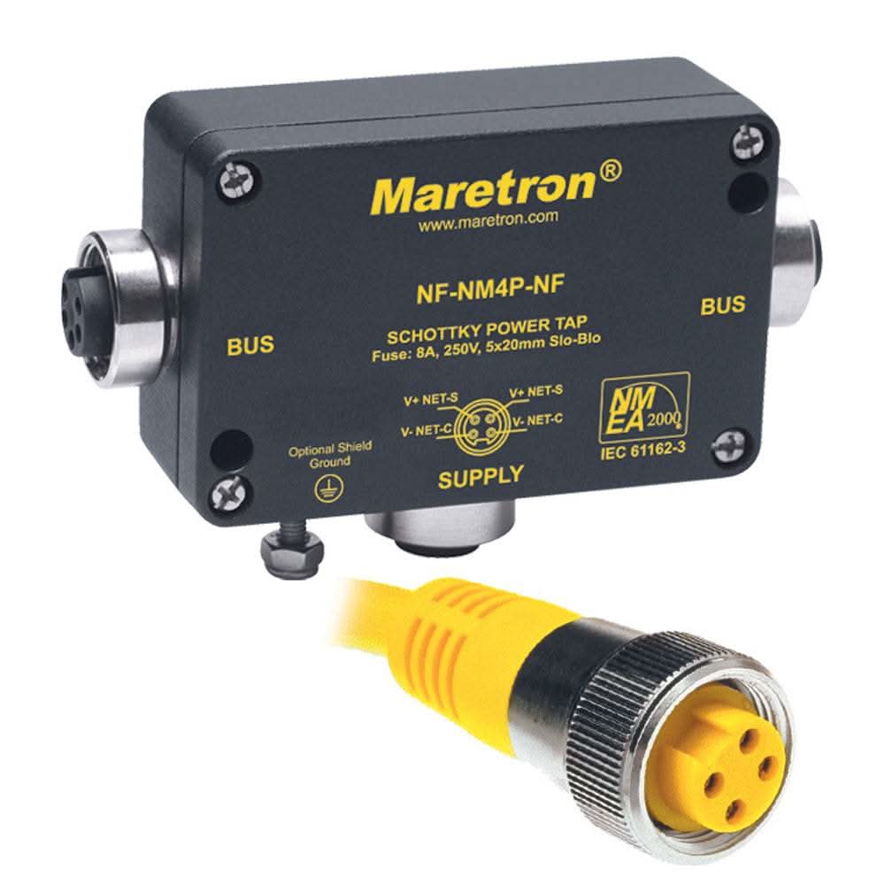 Maretron Mini Powertap NF-NM4P-NF Schottky power tap with LED status and replaceable fuses for NMEA 2000 bus power connection